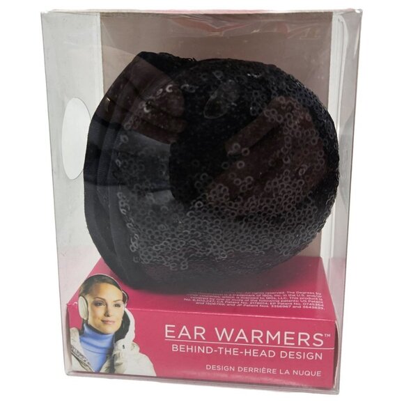 180s Women Ear Warmers Adjustable Behind-The-Head Winter Earmuffs, Black Glisten - Picture 1 of 5